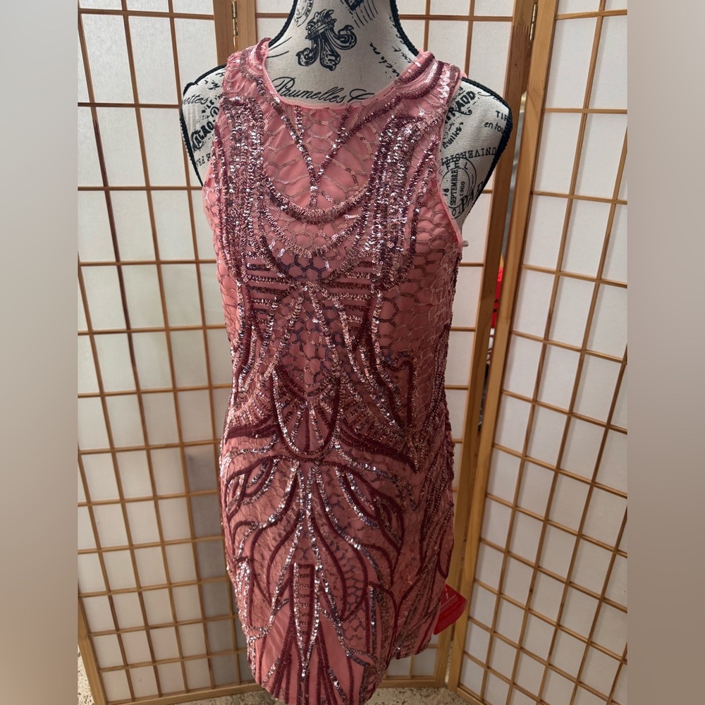 NWT Bariano Au Sequin Salmon Cocktail Dress Size 6